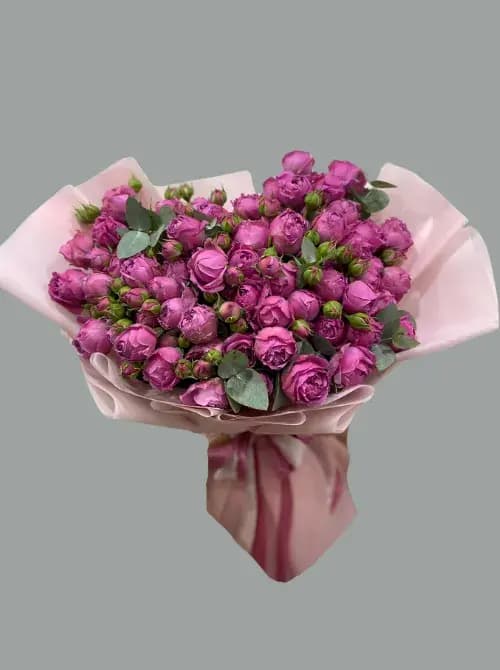  29 пионовидных роз с эвкалиптом — доставка по Сочи